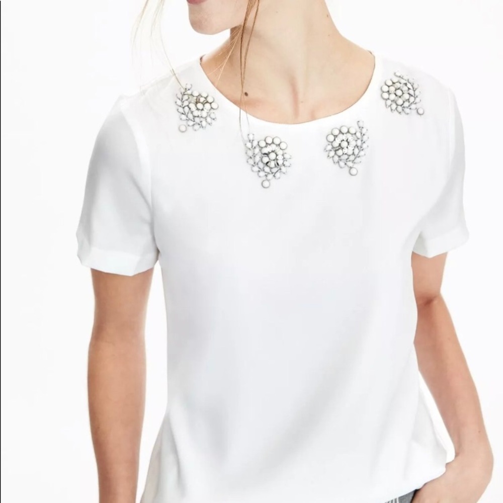 Banana Republic Short Sleeve Top Crepe Embellished